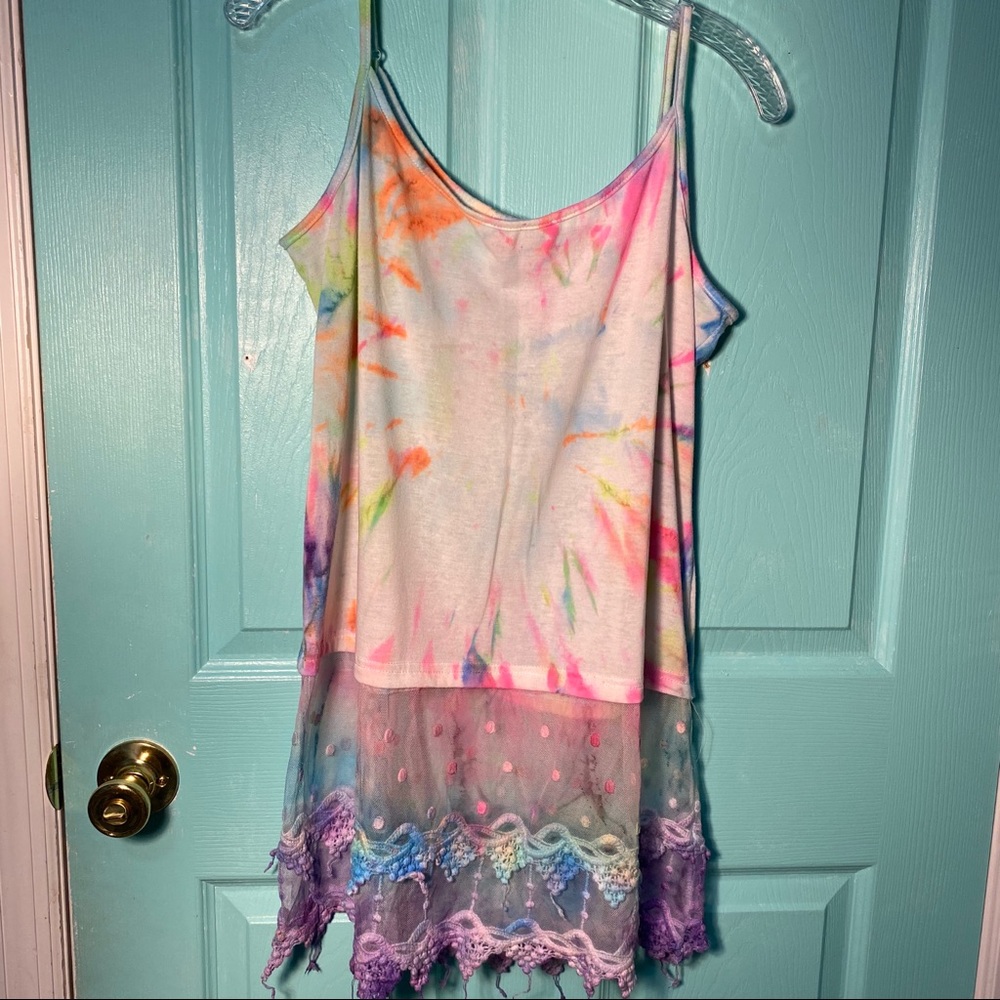 Rainbow tie dye camisole with lace on bottom - Picture 10 of 13